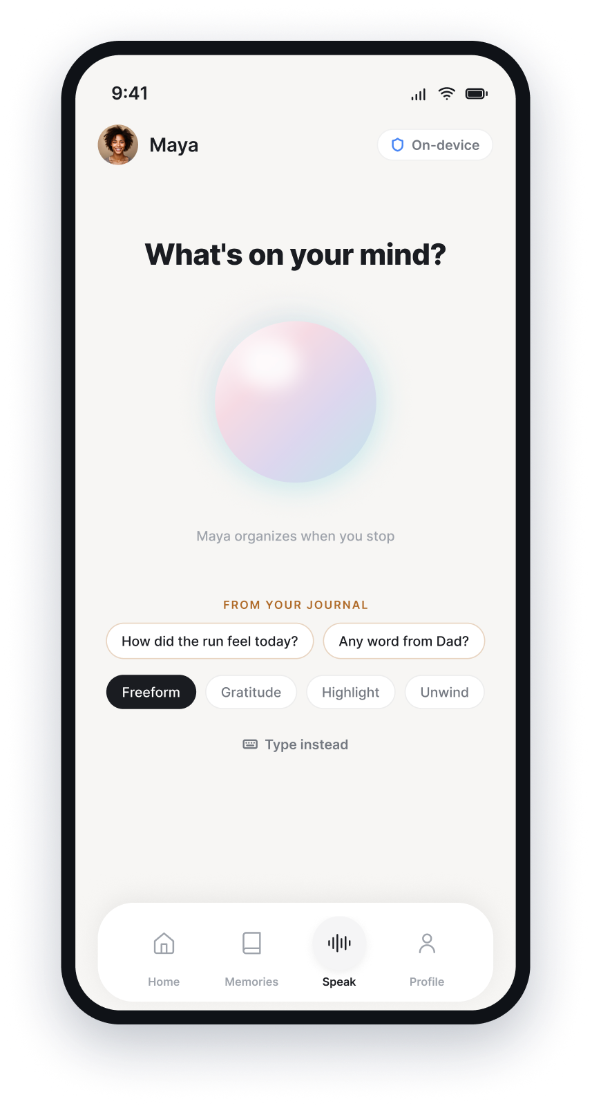 Moments recording screen with a prompt and voice capture options